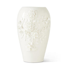  White Ceramic Pot w/Raised Dianthus Flower