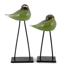  Green & Brown Glass Bird w/Long Metal Legs