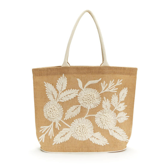 Embroidered Floral Design Jute Tote