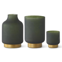  Frosted Green Glass Containers w/Gold Base