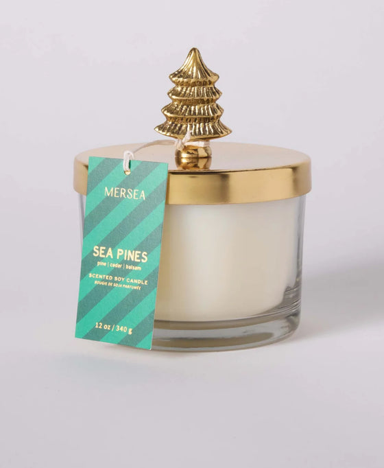 Sea Pine Three Wick Gold Tree Candle