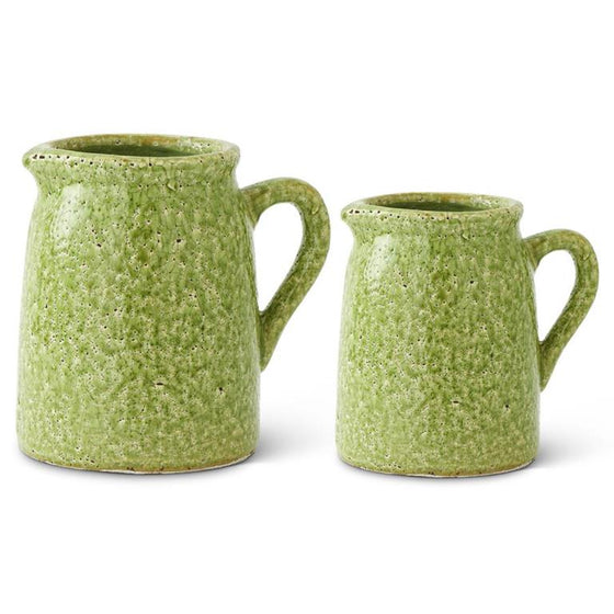 Green Crackle Glazed Terracotta Pitcher (Short)