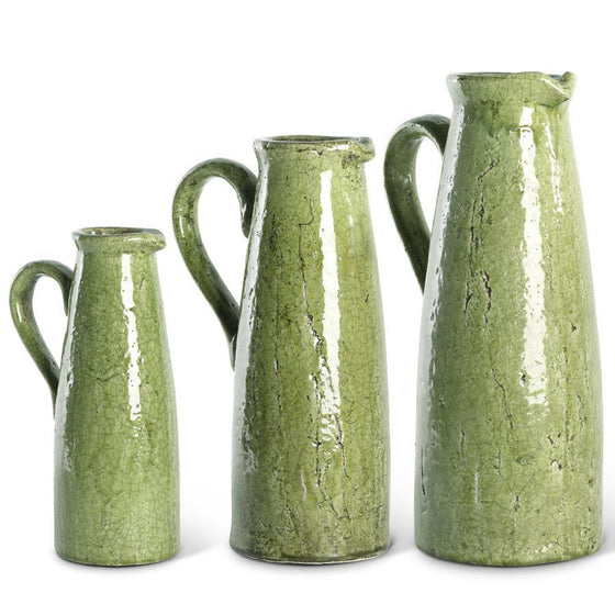 Green Ceramic Crackled Pitcher (Tall)