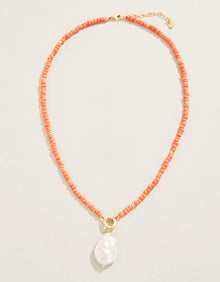  Harmony Beaded Charm Necklace 18" Coral/Pearl