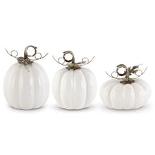  White Ceramic Pumpkins w/Metal Stems