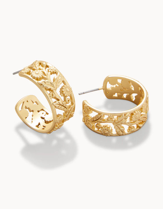 Vine Hoop Earrings Gold