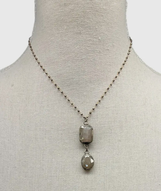 16” Pyrite Necklace w/Dbl Ivory Pendant
