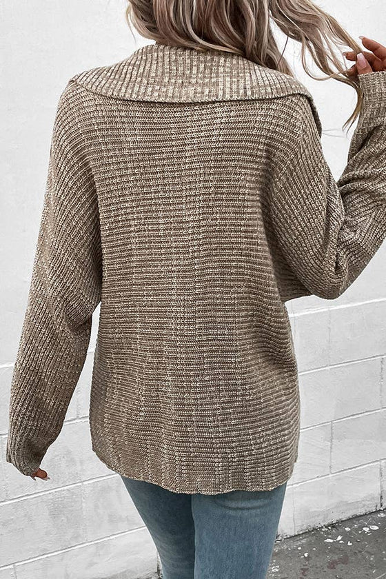 Khaki Turndown Collar Knitting Pullover Sweater