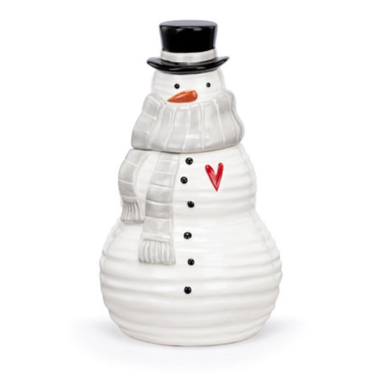Snowman Red Heart Ceramic Cookie Jar