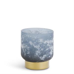 Frosted Blue Glass Container w/Gold Bottom