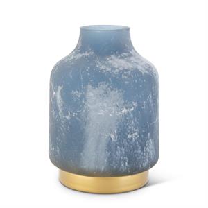 Frosted Blue Glass Container w/Gold Bottom