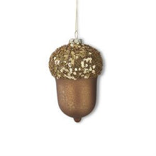  Brown Mercury Glass Acorn Ornament w/Glittered Beaded Top