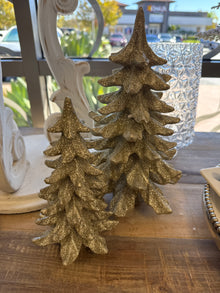  Set of 2 Champagne Glitter Trees