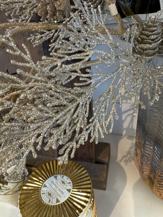 30” Silver Glitter Stem with Mini Tear Drop Leaves