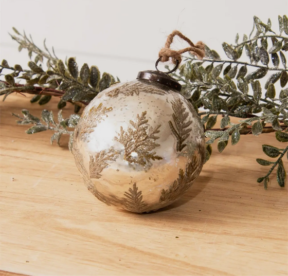 Ornament- Glass (Antique silver) with Leaves