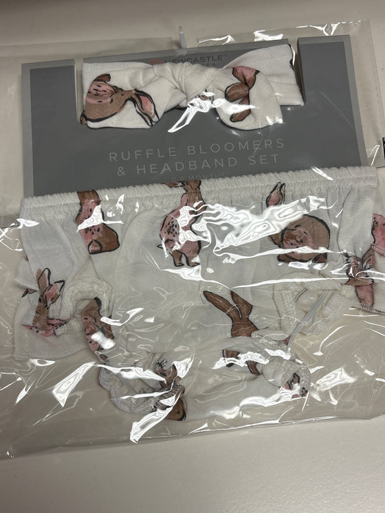 Newcastle Ruffle Bloomers and Headband Set (Powder Pink Bunnies) (0-6 Months)