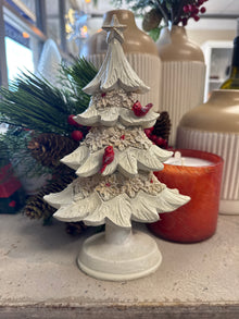  Carved Christmas Tree with Poinsettia and Cardinals