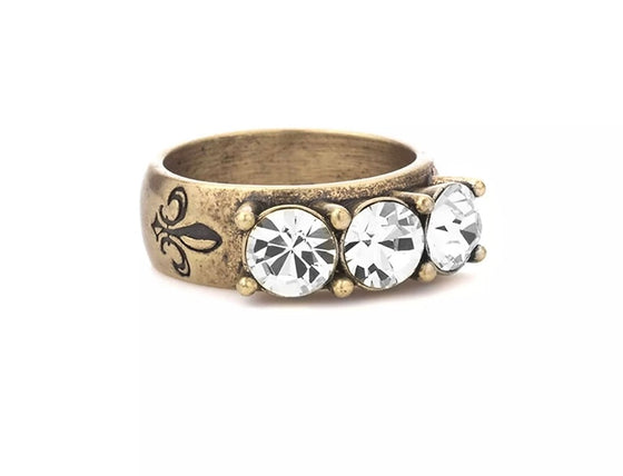 Triple Austrian Crystal Ring – Brass