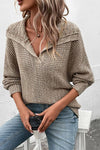 Khaki Turndown Collar Knitting Pullover Sweater