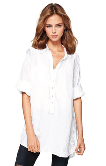  Boyfriend White Cotton Shirt with Embroidery